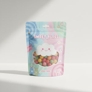 Sachets Doypack en plastique Mylar de qualité alimentaire pour bonbons pour enfants, avec fermeture zip, trou de suspension et personnalisables - Product Image 1