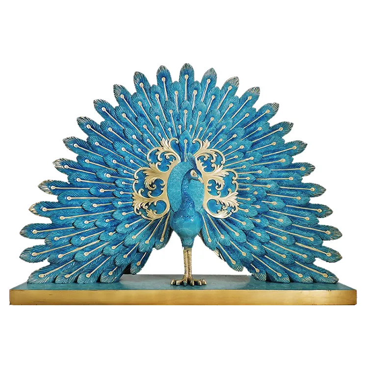 Dropship Hohe Qualität Bronze Blau Wohnkultur Pfau Vogel Figurine Metall Pfau Statue