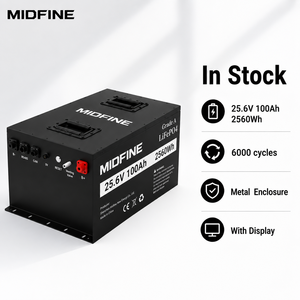 Midfine <b>24V</b> 100Ah LiFePO4 <b>Battery</b> Pack 8Wh Energy Storage <b>Battery</b> Built-in BMS LCD Display Deep Cycle for Solar RV Marine - Product Image 1