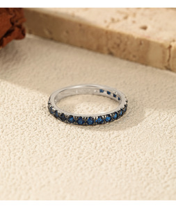 S925 <b>Silver</b> Blue Cubic Zirconia <b>Eternity</b> Dainty Blue Cubic Zirconia <b>Silver</b> <b>Ring</b> Niche Luxury Everyday Jewelry - Product Image 6