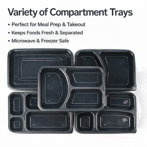 YANGRUI - Cajas de Comida para Llevar, Recipientes de Plástico PP Aptos para Microondas con Tapa, Recipientes Negros para Almuerzo, Restaurante, Comida para Llevar - Product Image 2