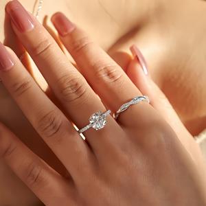 ललित आभूषण महिलाओं 925 स्टर्लिंग चांदी 2ct लैब उगाई हुई हीरे की वायदा सगाई - Product Image 1