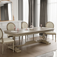 Table à manger en bois massif de style américain DISHI, blanc vieilli, design vintage et délavé, pour bureau, table de réunion