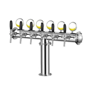 Colonne de tour de bière en forme de T avec six robinets pour tables de cuisine et bars