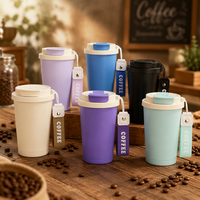 Mug isotherme en acier inoxydable à double paroi de 350 ml (12 oz) avec couvercle à clapet et sangle, impression de logo personnalisée