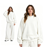 Ensemble de survêtement 2 pièces pour femme, molletonné 350G, imprimé mousse, sweat-shirt à col semi-montant et pantalon large, coupe oversize décontractée