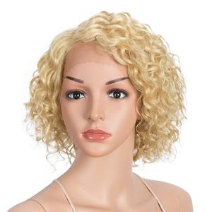 <span class=keywords><strong>Bionda</strong></span> 613 13x4 in pizzo frontale <span class=keywords><strong>parrucca</strong></span> corta <span class=keywords><strong>riccia</strong></span> 180% densità Pre-spennata capelli lisci frontali per donne nere - Product Image 3
