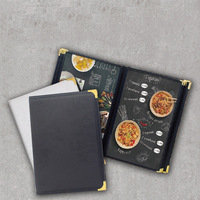 Carpeta de Menú Personalizada A5 A4 A3 de Tela Negra con Grabado en Relieve, Piel Sintética PU, para Bodas, Bares, Hoteles, Restaurantes, con Clip, 2 o 3 Pliegues