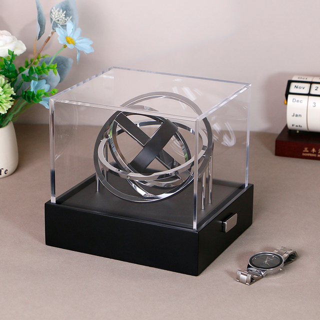 High End Collector Watch Winder Safe Box Luxury Watch Box Square Rechargeable Battery Powered Astronomy Rotating Display