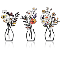Lot de 3 Vases Muraux en Métal pour Fleurs, Ornements Floraux Colorés à Suspendre pour la Maison, la Cuisine, la Salle à Manger, Décoration Murale Intérieure, Coffrets Cadeaux