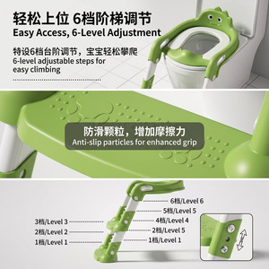 Taburete de dinosaurio para niños pequeños, altura ajustable, escalera de varios niveles para inodoro, ayuda para el entrenamiento para ir al baño, color verde - Product Image 5