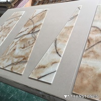 Panneau mural de cheminée en marbre onyx populaire, poli, translucide, décoré, table en albâtre