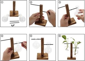 Vase à ampoule <span class=keywords><strong>moderne</strong></span> en verre Terrarium pour plantes de bureau avec support rétro en bois massif et support pivotant en métal pour plantes hydroponiques déco - Product Image 6