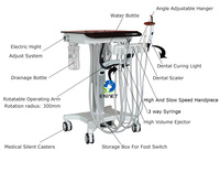 Appareil dentaire mobile EUR VET avec système de drainage d'eau intégré, commande au pied, lampe de photopolymérisation LED et détartreur ultrasonique pour soins buccaux animaux