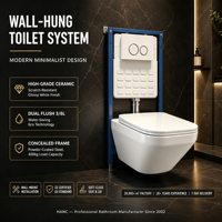 Ensemble WC suspendu moderne chinois 1 pièce en céramique avec bidet intégré et double chasse d'eau