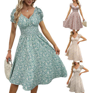 Robe mi-longue décontractée pour femme, nouvelle collection, style rétro, élégante et douce, à manches bouffantes et motif floral, idéale pour les sorties estivales <span class=keywords><strong>en</strong></span> ville - Product Image 6