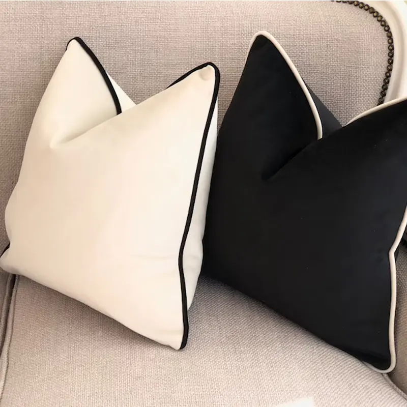 Fodere per cuscini decorativi eleganti fodere per cuscini in velluto con bordi su misura bianco nero