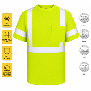 Maglietta Riflettente ad Alta Visibilità ANSI Classe 3, Verde Fluorescente, Manica Corta, Collo a Girocollo, Uniforme da Lavoro - Product Image 1