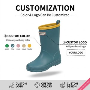 New Soft Flexible Kids <strong>Waterproof</strong> Rain <strong>Boots</strong> With Back <strong>Pull</strong> Loop Removable Liner For Spring Autumn Puddle Play Children Gumboots - Product Image 4