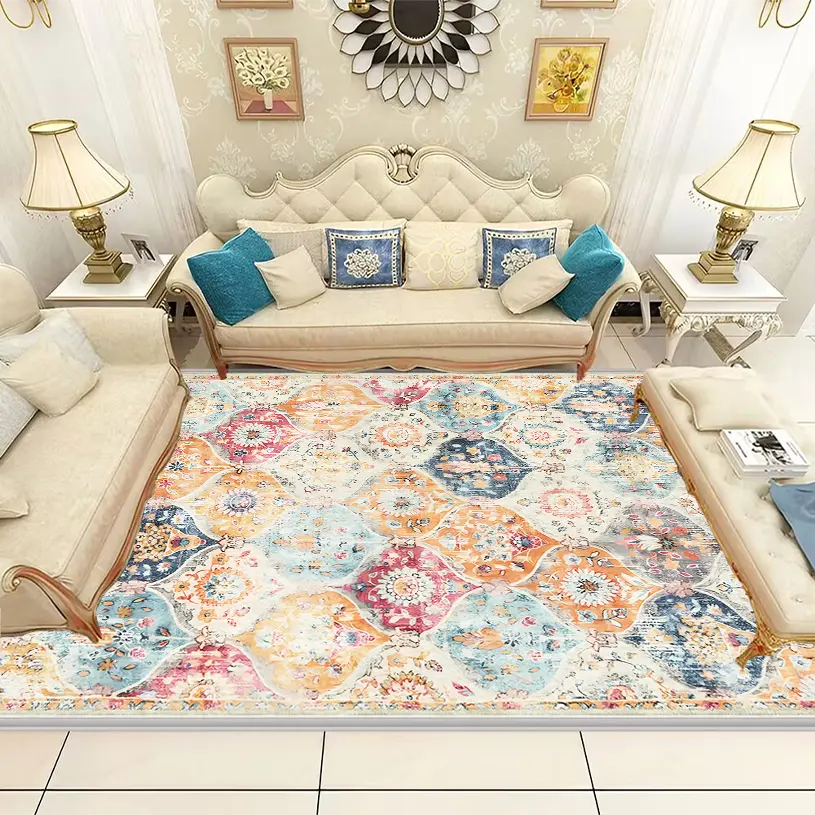Alfombra persa Retro, alfombra para sala de estar, estilo étnico, dormitorio Rural, cabecera, alfombra Bohemia, lavable a máquina, plegable