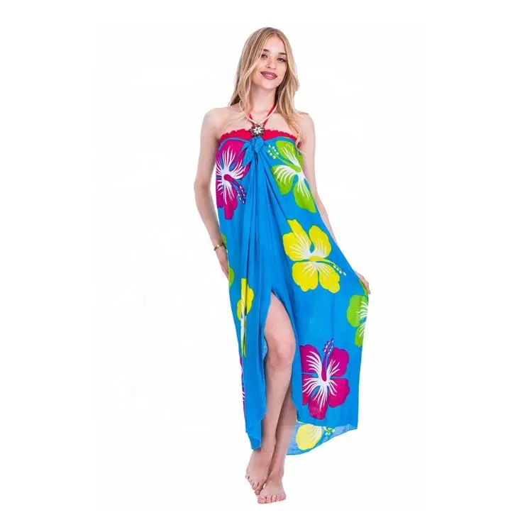 Großhandel Sarong Hibiskus Blume gedruckt Pareo Bikini Bade bekleidung vertuschen langes Kleid Strand Sarong aus Indonesien
