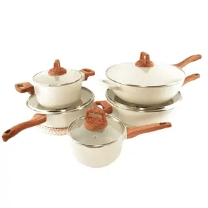 Top Selling Beige Non Stick Cookware Aluminum Cookware with Handle Kitchenware Set