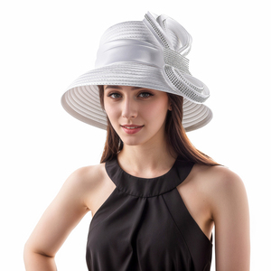 Chapeaux formels élégants pour femmes pour les mariages à l'église Kentucky Derby Parties-Satin Cloth Fascinator Banquet Sun Hats Bandeaux de mariage - Product Image 2