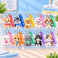 Porte-clés 3D Chien et Chat de Dessin Animé avec Sangles en Silicone Colorées, Pendentif en Plastique, Objet de Collection Artistique, Léger, Fabrication OEM ODM