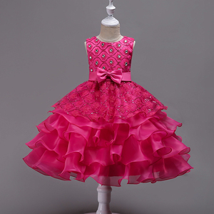 Robe de princesse à volants grande taille personnalisée pour enfants, décorée d'un nœud, costume de fête pour filles, vente directe d'usine - Product Image 3