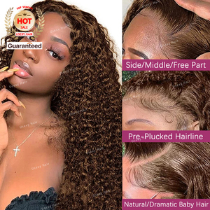Mật độ 250 sô cô la nâu glueless Pre ngắt ren phía trước Nguyên tóc con người wig13x6 HD màu sâu sóng xoăn tóc giả ren phía trước - Product Image 3
