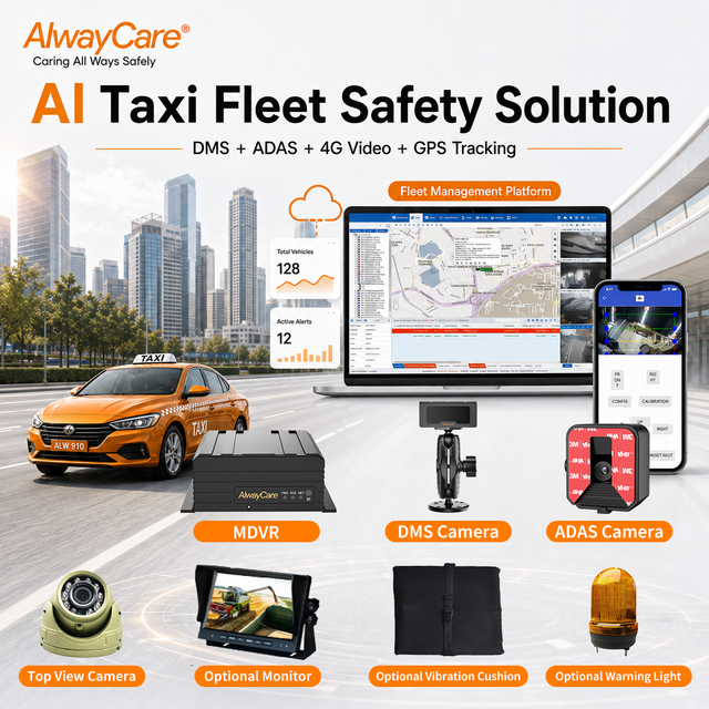 CareDrive 4CH AI Mobile DVR ADAS DSM H.265 1080P Dual SD 4G GPS WiFi Remote Video Fleet Taxi Monitoring System