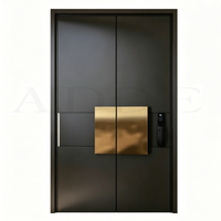 Porte pivotante géométrique en aluminium noir et or de luxe, porte d'entrée extérieure moderne, serrure numérique intelligente, antivol, isolation thermique, insonorisation, hôtel