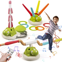 MILI Ensemble de jouets de sport d'extérieur 3-en-1 Dinosaure : Lanceur de fusées télécommandé, jeu de lancer d'anneaux et corde à sauter avec musique pour enfants