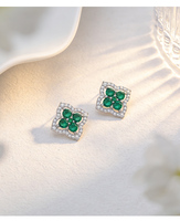Boucles d'oreilles clous tendance en argent 925 avec émeraude de laboratoire et zircon cubique, motif trèfle à quatre feuilles, pour femmes, fabrication OEM/ODM Moyu Jewelry