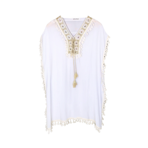 Copricostume da Spiaggia Estivo per Donna Buonic 60x90cm, Tunica Casual con Ricami e Nappe - Product Image 1