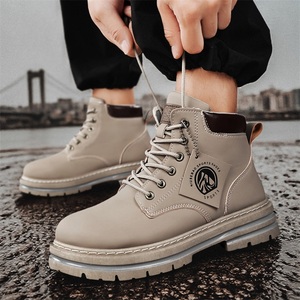 Vente en gros de chaussures pour hommes en cuir souple et à semelle souple, couleur camel gris, nouvelle collection automne, <span class=keywords><strong>bottes</strong></span> rétro - Product Image 3