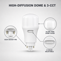 Luminaire G24 2700K-6500K de haute qualité 3CCT/3WAY avec CRI 90+ 100-270V Durée de vie de 25 000 heures