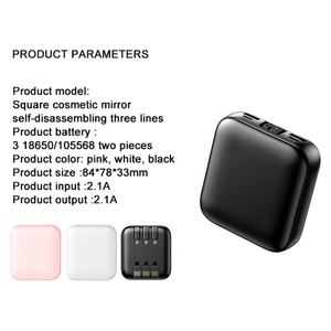 10000mAh Real Capacity <b>Mini</b> Portable Power Bank Cosmetic Mirror 3 in 1 Power Bank Power Station With <b>Cables</b> - Product Image 2