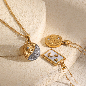 Collana con Ciondolo a Disco <span class=keywords><strong>Cielo</strong></span> Stellato in Acciaio Inossidabile Placcato Oro 18K, Stile Europeo e Americano, Versatile e di Alta Gamma - Product Image 3