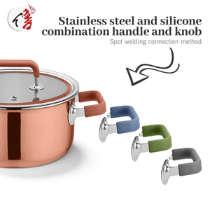 Thiết kế sang trọng đồng triply 304 thép không gỉ nấu ăn nồi <span class=keywords><strong>Cookware</strong></span> <span class=keywords><strong>Set</strong></span> với Silicone xử lý - Product Image 3