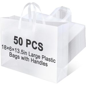 50 sacs cadeaux en plastique givré de 18x6x13,5 pouces avec poignées, grands sacs de courses réutilisables - Product Image 1