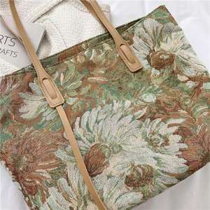 Sac fourre-tout à bandoulière THK Fashion grande capacité en toile de coton imprimé floral pour femmes – Luxe - Product Image 4