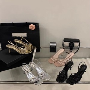 Nouvelles sandales à talon fin françaises 2026, élégantes et polyvalentes, noires, à talon haut, chaussures d'été féériques - Product Image 1