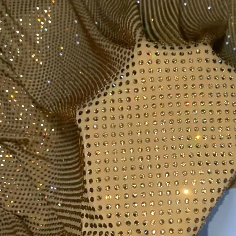 Hot selling fashion 150cm width space 2mm bling rhinestone covered fabric mesh crystal rhinestone fabric