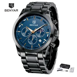 Benyar 2021 New Men's Timing Watch Leisure Fashion Sports Quartz Clock Top Brand Business Waterproof Quartz Watch 5160