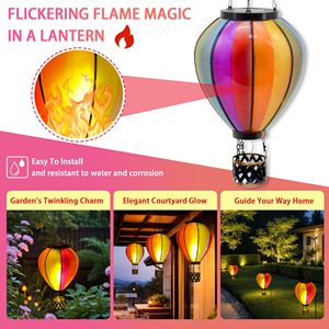 Lanterna Solare a Forma di Mongolfiera con LED Effetto Fiamma, Luce Sospesa Impermeabile per Decorazione Esterna di Giardini, Cortili e Patii - Product Image 4
