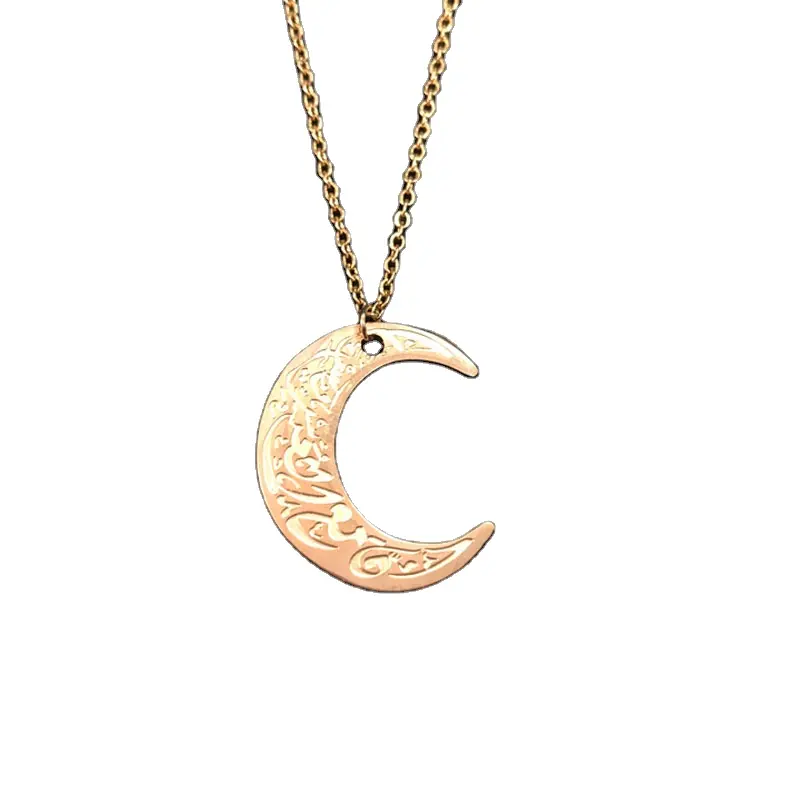 مخصص Ayatul Kursi الهلال القمر مجوهرات إسلامية إسلامية مطلية بالذهب قلادة عربية دينية