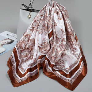 Sciarpa da Collo in Finta <span class=keywords><strong>Seta</strong></span> con Stampa Floreale per Donne, Hijab a Righe 90cm, Scialli e <span class=keywords><strong>Foulard</strong></span> Quadrati Femminili 2025 - Product Image 2