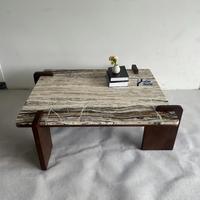 Table basse moderne personnalisée en marbre Tiramisu avec base en bois massif, table centrale en pierre naturelle pour salon