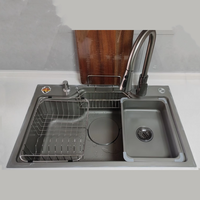 Évier de cuisine multifonctionnel en acier inoxydable, grand évier simple avec panier d'égouttage et accessoires de robinetterie
